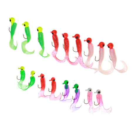 AZOR FISHING Набор джиг головок с твистером 17шт в блистере, разноцветные