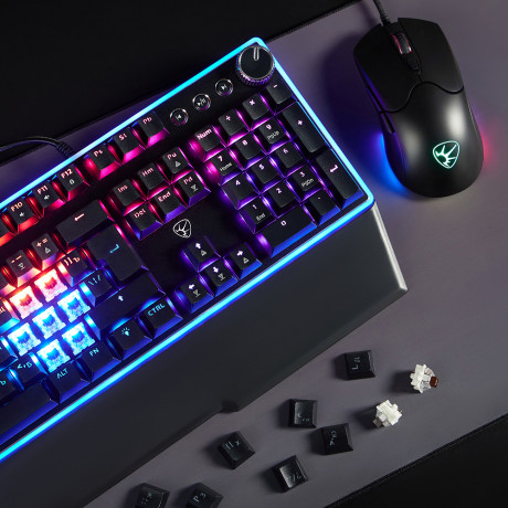 BY Игровая клавиатура проводная механическая Pavez FULL SIZE ISO 108кл.,Outemu"Brown",RGB,2м,энкодер