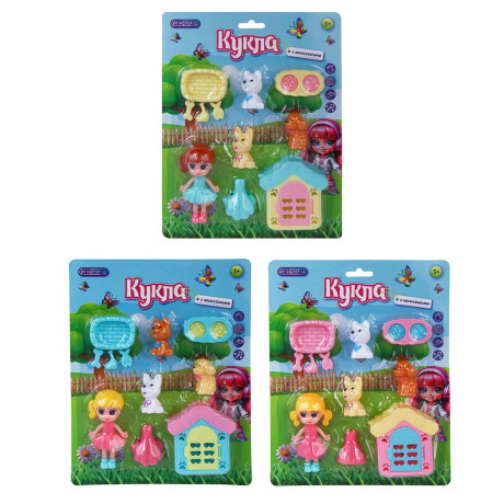 ИГРОЛЕНД Кукла с питомцем и акс., PP, ABS, 21,5х3,5х27,3 см, 3 дизайна