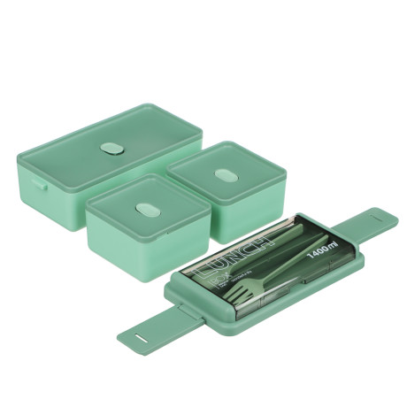 Ланч-бокс, 1400мл, со столовыми приборами (ложка вилка) PP/PS/TPR