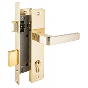 АЛЛЮР 126/1 GP латунь 5кл. М/О расстояние 70мм 1-ригель Замок врезной с/руч  (12)