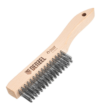 Щетка зачистная 4-х рядная, прямая проволока из нержавеющей стали с деревянной ручкой, EFP// Denzel