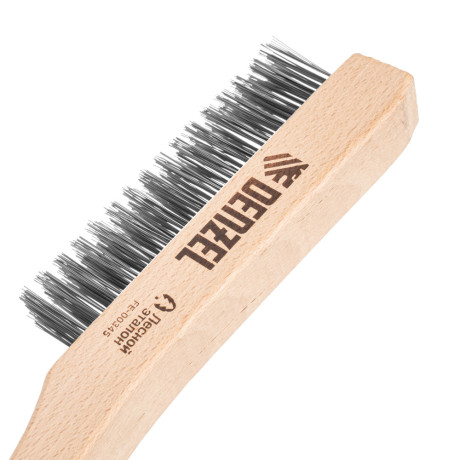 Щетка зачистная 4-х рядная, прямая проволока из нержавеющей стали с деревянной ручкой, EFP// Denzel