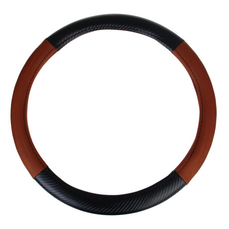 ЕРМАК Оплетка руля, Карбон - А, черная с коричневыми вставками, размер М, искусственная кожа