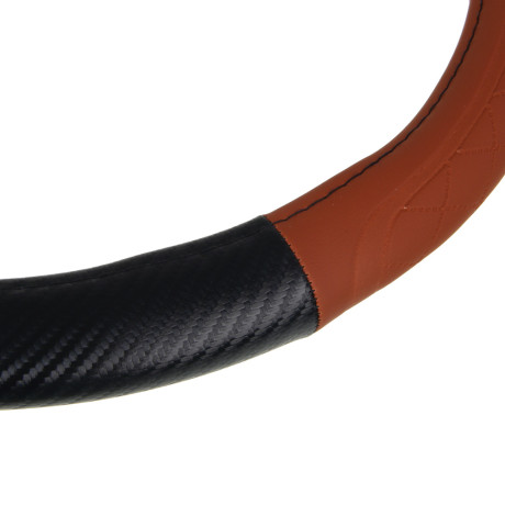 ЕРМАК Оплетка руля, Карбон - А, черная с коричневыми вставками, размер М, искусственная кожа