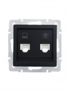 Lezard VESNA мех. роз. комп/телеф СУ 1 мест. черный бархат (RJ45+RJ11) (корп. ABS)  742-4288-143