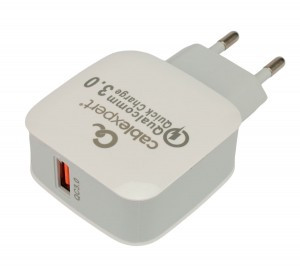 Зарядное устройство Cablexpert 18Вт, 3А, QC3.0, 1 порт USB, белый, пакет