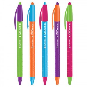 Ручка шариковая масляная автоматическая BRAUBERG "Delta Mix", СИНЯЯ, корпус soft-touch ассорти, узел