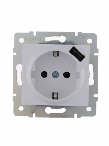 Lezard KARINA мех. роз. СУ 1 мест. 16А земля + USB, бел. (корп. ABS) 707-0288-181