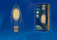 Uniel Vintage свеча E14 5W(420lm) 2250K филамент  золотистая  35x100 LED-C35-5W/GOLDEN/E14