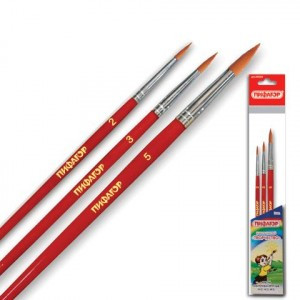 Набор кистей ПИФАГОР "Творчество", набор 3шт. (синтетика кр. №2, 3, 5), упак. с европодвесом, 200226