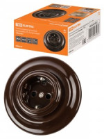 TDM Болонь Розетка СУ фарфоровая 2П+З 16А 250В корич Ретро SQ1820-0422