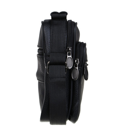 Сумка планшет ЮL Драйв мужская на длинном ремне, 4 отделения, нат.кожа, ПУ, 18х14х8см, черный, МП-23