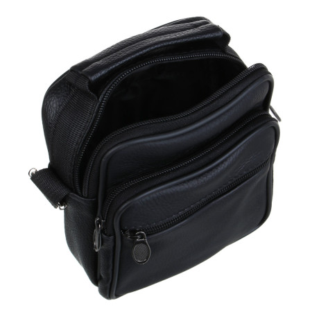 Сумка планшет ЮL Драйв мужская на длинном ремне, 4 отделения, нат.кожа, ПУ, 18х14х8см, черный, МП-23