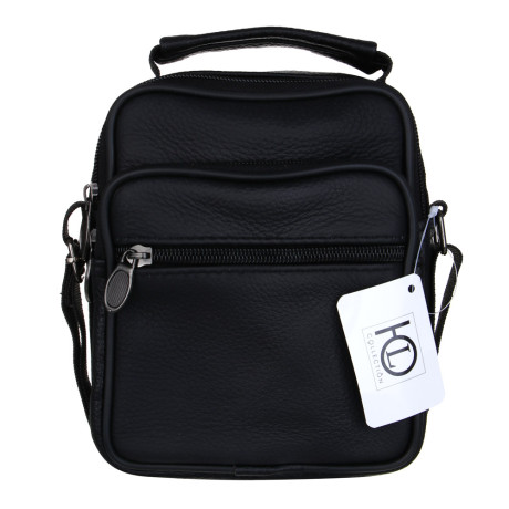 Сумка планшет ЮL Драйв мужская на длинном ремне, 4 отделения, нат.кожа, ПУ, 18х14х8см, черный, МП-23