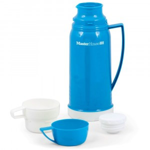 Термос Венеция стекл.колба/пластик, узкое горло, 0,6л, чашки 2шт, синий, 60029/60660 Master House