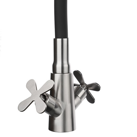 СоюзКран Смеситель для кухни, силиконовый излив, кер. кран-буксы 1/2, черный, нерж.сталь, SS01-С242