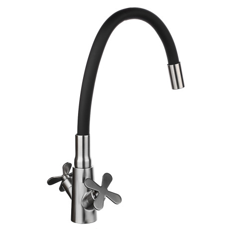 СоюзКран Смеситель для кухни, силиконовый излив, кер. кран-буксы 1/2, черный, нерж.сталь, SS01-С242