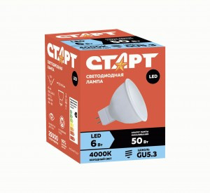 СТАРТ лампа св/д MR16 GU5.3 6W(480lm) 4000K 4K 53x50 матов пласт/металл холодный свет ECO 18066