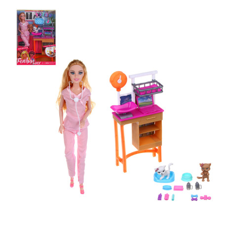 ИГРОЛЕНД Кукла ветеринар 28 см с питомцем и акс., PVC, ABS, полиэстер, 24х7х33 см