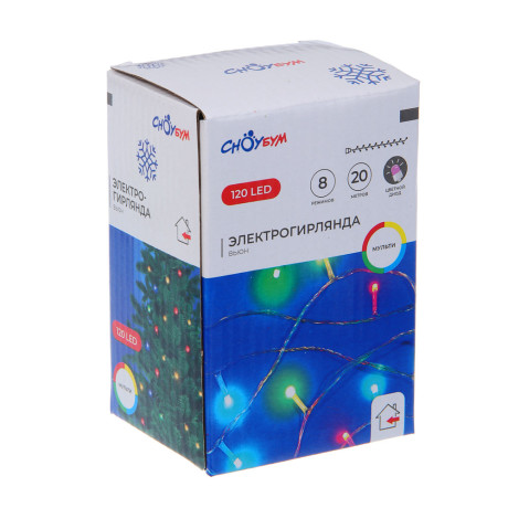 СНОУ БУМ Гирлянда эл. вьюн 20м, 120LED, мульти, 8 реж, ПВХ прозрачный, 220В