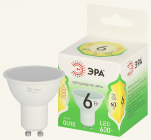 ЭРА GREEN LINE лампа св/д MR16 GU10 6W(600lm) 3000K 2K софит MR16-6W-830-GU10 51x88 67075