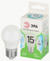 ЭРА GREEN LINE лампа св/д шар P45 E27 15W(1500lm) 4000K 4K P45-15W-840-E27 45x105 66996