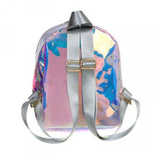 Мини-рюкзак, 28x23x10см, 1 отделение, прозрачный радужный ПВХ, нашивка, накладной карман