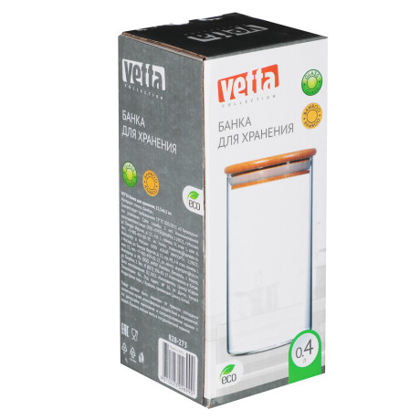 VETTA ЭКО Эллипс Банка для хранения 400мл, 15,5х6,5см, стекло, бамбук
