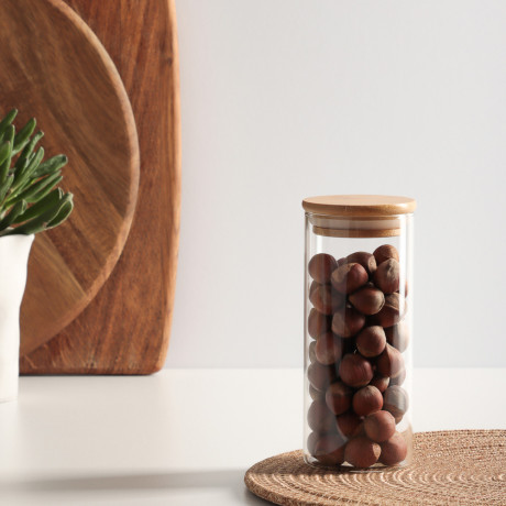 VETTA ЭКО Эллипс Банка для хранения 400мл, 15,5х6,5см, стекло, бамбук