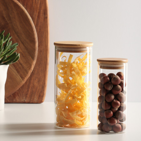 VETTA ЭКО Эллипс Банка для хранения 400мл, 15,5х6,5см, стекло, бамбук