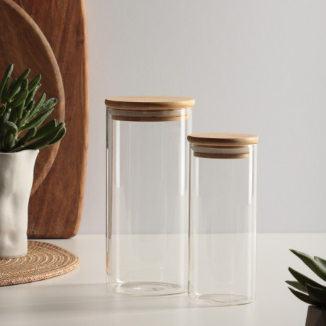 VETTA ЭКО Эллипс Банка для хранения 400мл, 15,5х6,5см, стекло, бамбук