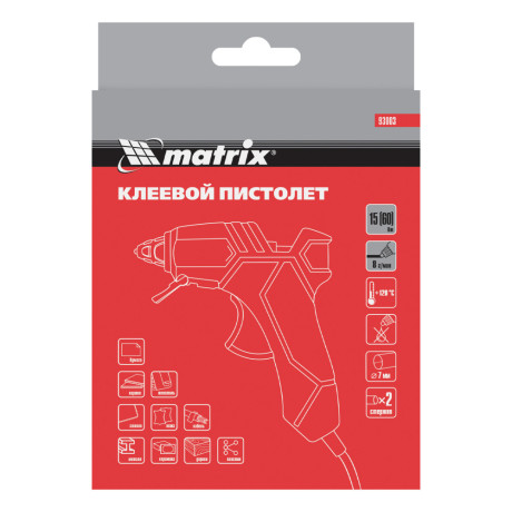 Клеевой пистолет, 7 мм, 15 (60) Вт, 8 г/мин Matrix