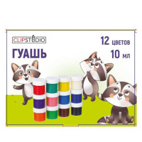 Краски гуашевые 12 цветов ClipStudio, объем баночки 10мл