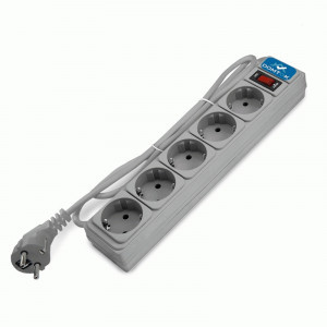 DOMTOK Сетевой фильтр (удл.) ПВС 3х1 5роз. 1.8м 10А серый земля,выкл,автомат (15!) 2532