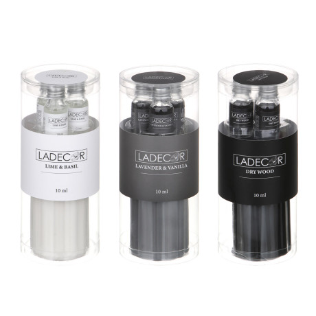LADECOR Ароманабор лампа и масло, 3штx10мл, с ароматами, (Lavender&vanilla/Lime&basil/Dry wood)