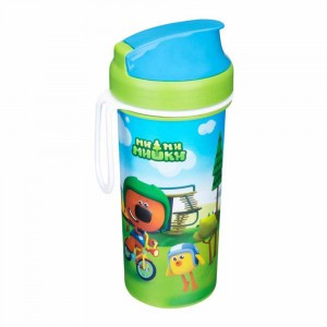 Стакан детский с крышкой, петлей и декором 400мл "ми-ми-мишки" зеленый 431331209 Бытпласт