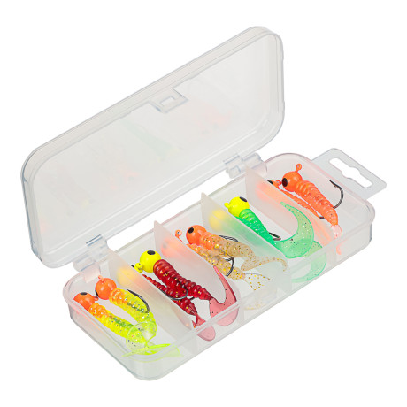 AZOR FISHING Набор джиг головок с твистером 10шт в коробке, разноцветные