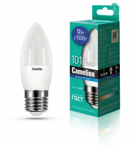 Camelion Свеча E27 12W(1010lm 220°) 6500K 6K матов. 107x38 пластик LED12-C35/865/E27