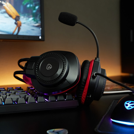 BY Наушники проводные с микрофоном игровые Сabasset 3.5мм 4pin-SPK+MIC 3,2 м, красные