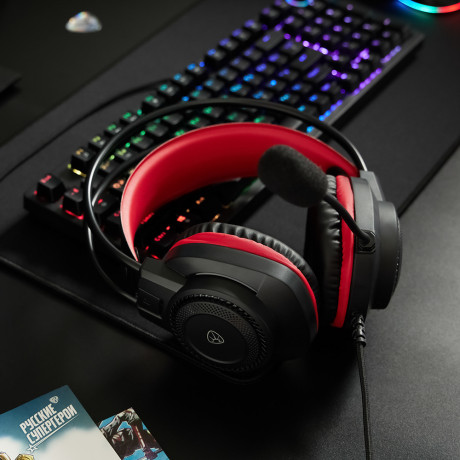 BY Наушники проводные с микрофоном игровые Сabasset 3.5мм 4pin-SPK+MIC 3,2 м, красные