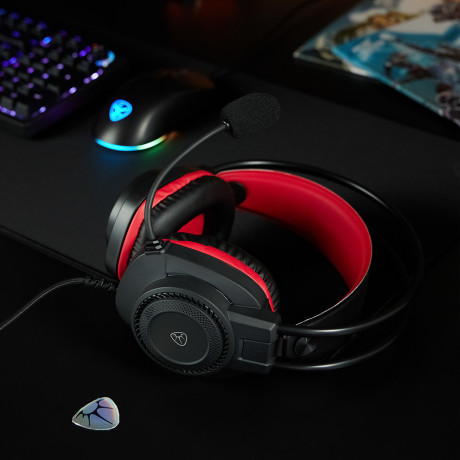 BY Наушники проводные с микрофоном игровые Сabasset 3.5мм 4pin-SPK+MIC 3,2 м, красные