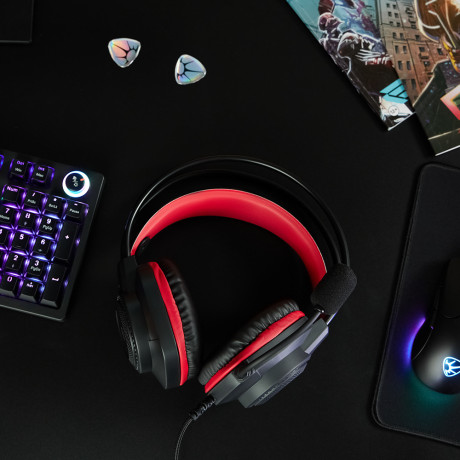 BY Наушники проводные с микрофоном игровые Сabasset 3.5мм 4pin-SPK+MIC 3,2 м, красные