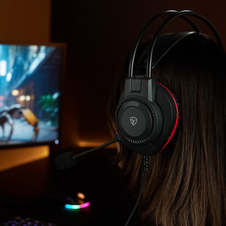 BY Наушники проводные с микрофоном игровые Сabasset 3.5мм 4pin-SPK+MIC 3,2 м, красные