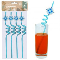 Трубочки для напитков Снежинки 26см, н-р 4шт/уп, цена за уп (кратность 10!!!) VL2-289 Мультидом
