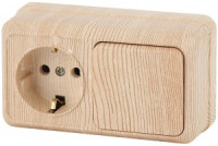 ЭРА Intro Quadro Блок ОУ роз. 1 мест, земля, керам. +выкл. 1 кл. гориз. 10(16)А сосна 2-701-11 2006