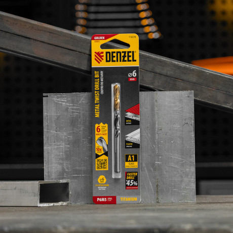 Сверло спиральное по металлу 6 x 93мм, Р6М5, Golden Tip, многогранная заточка Denzel
