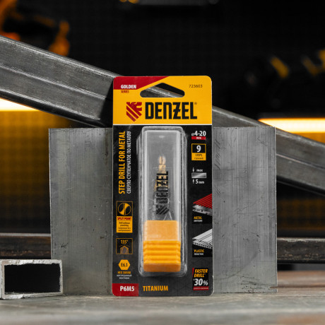Сверло ступенчатое 4-6-8-10-12-14-16-18-20 мм, Р6М5, 6-гр. хвостовик Denzel