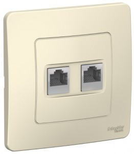 Systeme Electric BLANCA роз. комп. СУ 2 мест. молоч. (пл.осн., RJ45, кат.5E) BLNIS045452 (10!)