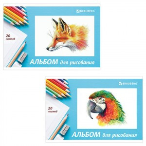 Альбом д/рисования, А4, 20 л., скоба, картон, BRAUBERG, 200х283 мм, "Я рисую мир" (2 вида), 104872
